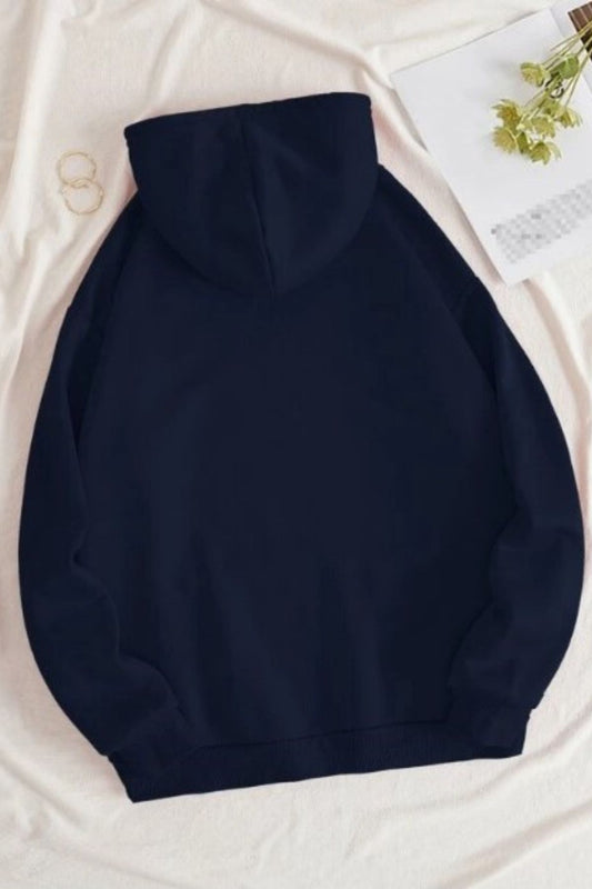 Shark Baskılı Unisex Lacivert Kanguru Cepli Kapüşonlu Sweatshirt Hoodie
