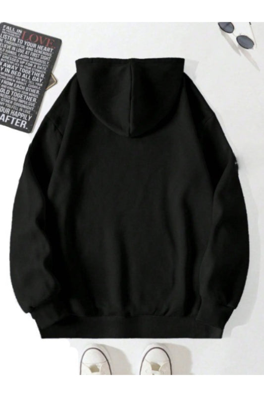 Unisex Erkek/Kadın CHERRIES Baskılı Pamuklu Oversize Kapüşonlu Siyah Sweatshirt