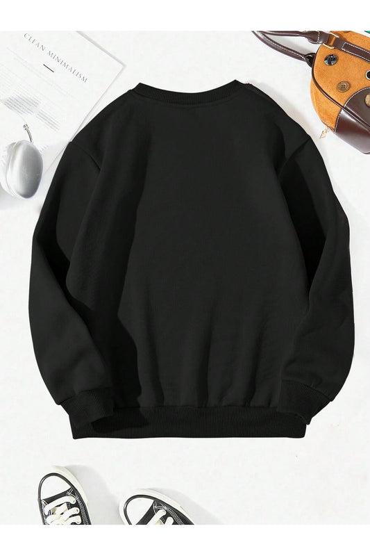 Unisex Van Gogh Baskılı Bisiklet Yaka Siyah Sweatshirt