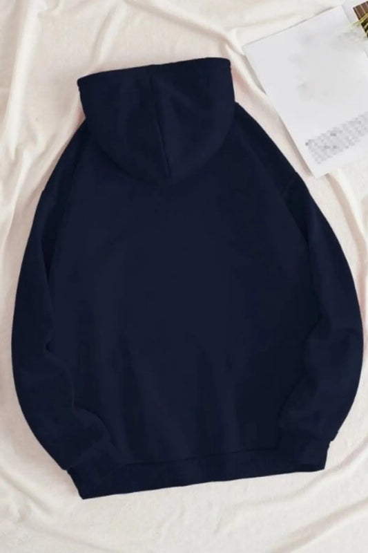 Spirit Baskılı Unisex Lacivert Kanguru Cepli Kapüşonlu Sweatshirt Hoodie