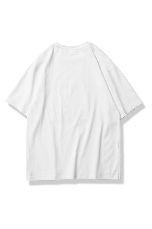 Kadın Bisiklet Yaka Baskılı Pamuk Oversize Yuvarlak Yakalı Beyaz T-shirt
