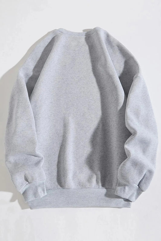 Kadın Siyah Desenli Kurdale Baskılı Bisiklet Yaka Gri Sweatshirt
