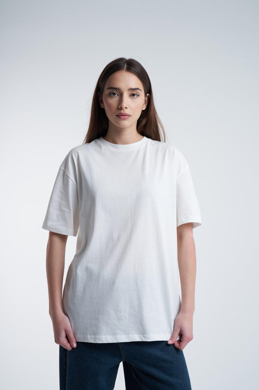 Premium Kalite Pamuk Penye - Oversize Tişört – Yazlık Boyfriend – Beyaz Basic Kadın T-shirt
