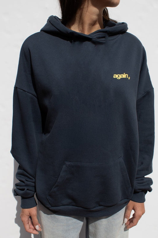 Kadın not you again Baskılı Kapüşonlu Kanguru Cepli Lacivert Sweatshirt Hoodie