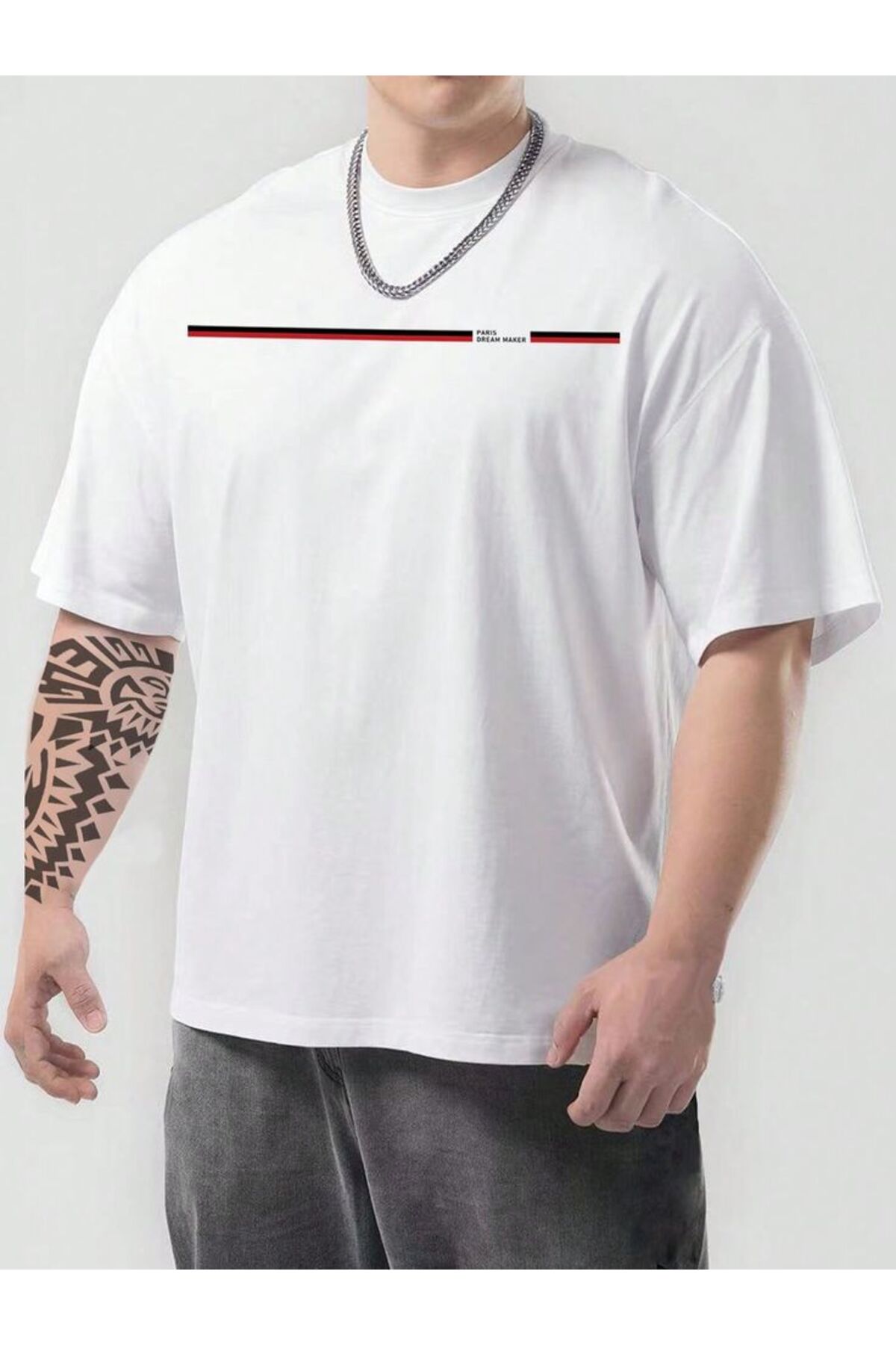 Pamuk Penye Kumaş Oversize Dream Maker Baskılı Beyaz T-shirt