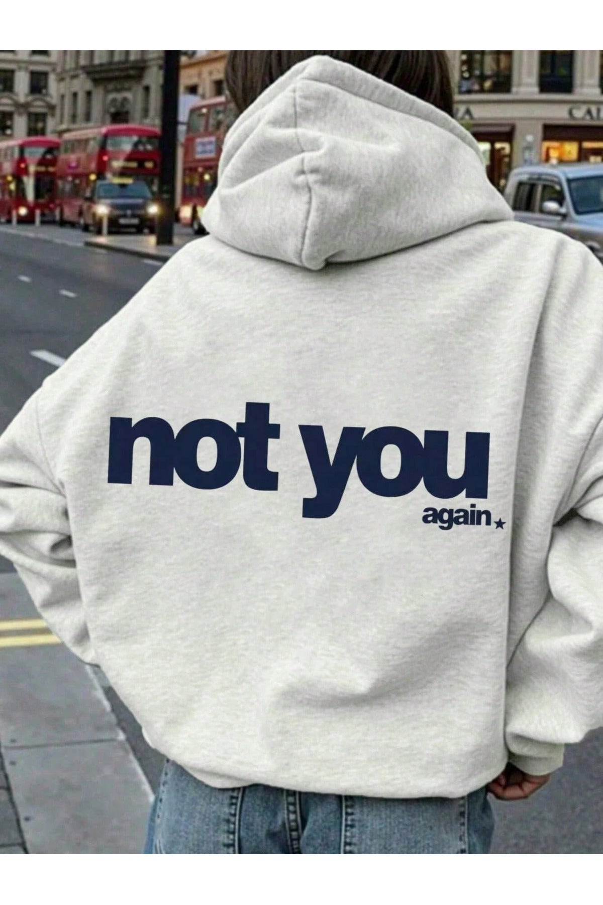 Kadın not you again Baskılı Kapüşonlu Kanguru Cepli Gri Sweatshirt Hoodie