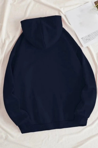 Pamuklu Oversize Seattle Baskılı Kanguru Cepli Kapüşonlu Lacivert Sweatshirt Hoodie