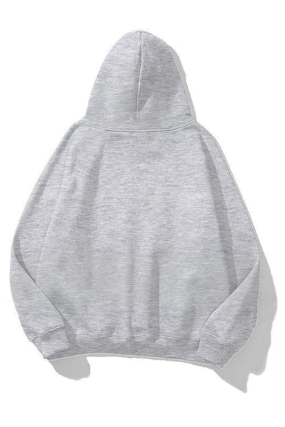 Unisex Kalp Baskılı Gri Kapüşonlu Kanguru Cepli Sweatshirt