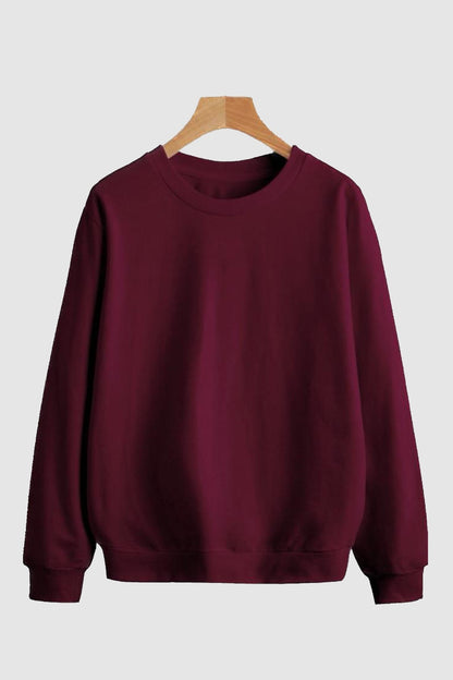 Bordo Pamuklu Unisex Oversize Basic Düz Bisiklet Yaka Sweatshirt