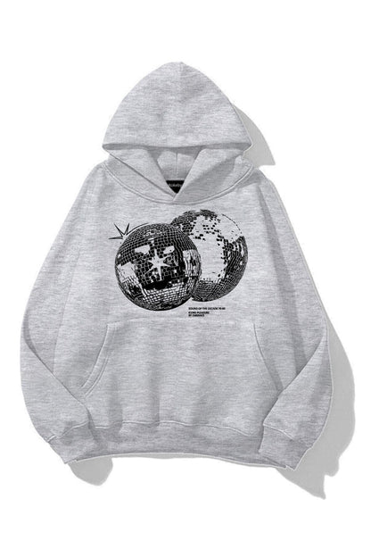Unisex Disco World Baskılı Gri Kapüşonlu Kanguru cepli Sweatshirt