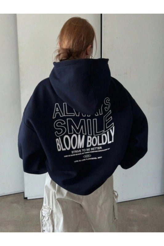 Unisex Erkek/Kadın ALWAYS Renkli Özel Baskılı Pamuklu Oversize Kapüşonlu Sweatshirt