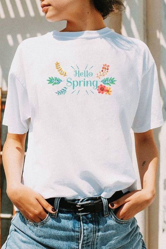 Pamuk Penye Kumaş Oversize Spring Baskılı Beyaz Tshirt