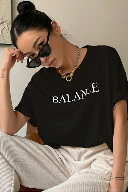 Unisex Balance Baskılı Oversize Boyfriend T-Shirt