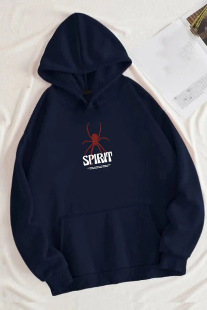 Spirit Baskılı Unisex Lacivert Kanguru Cepli Kapüşonlu Sweatshirt Hoodie