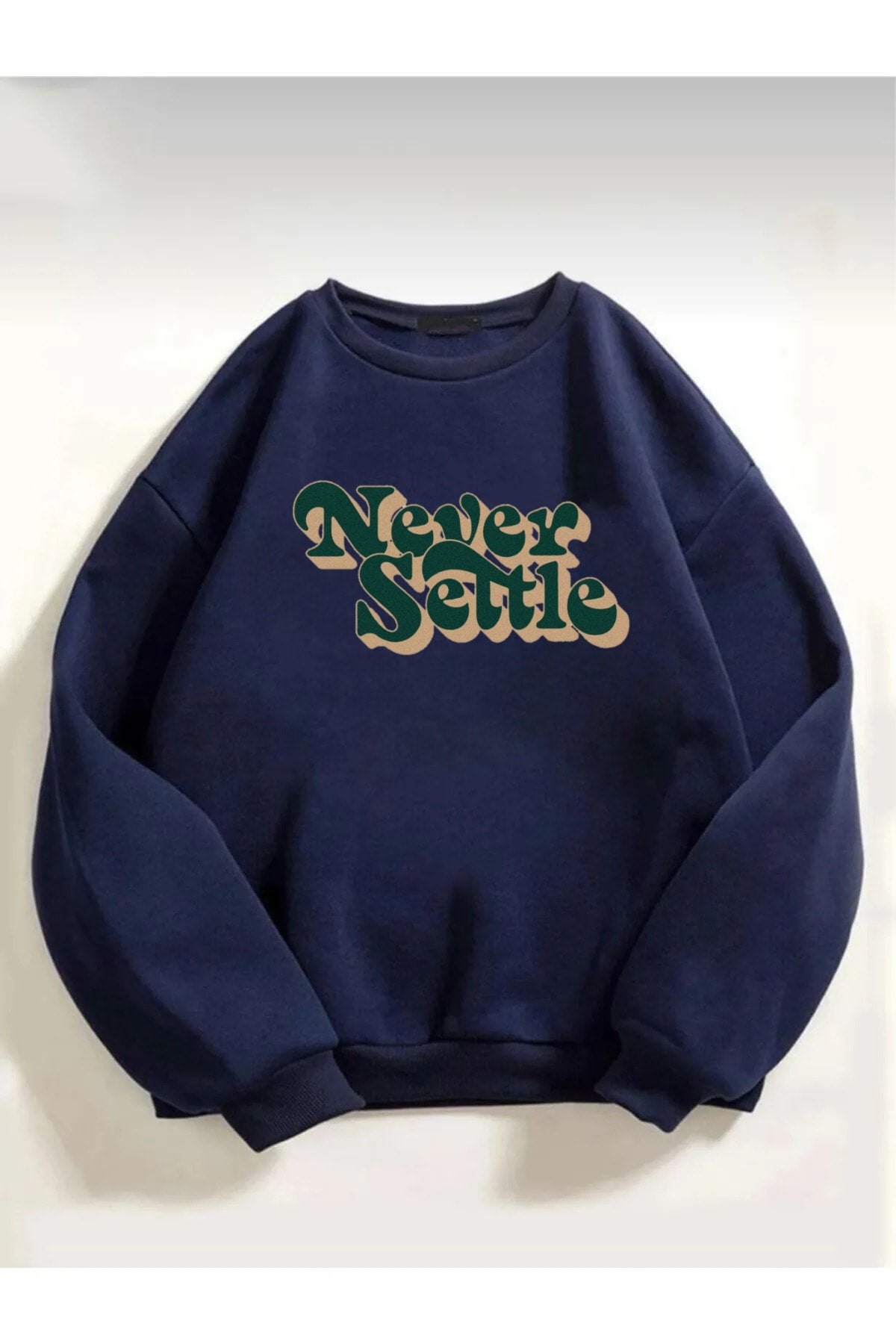 Unisex Never Settle Baskılı Oversize Sweatshirt