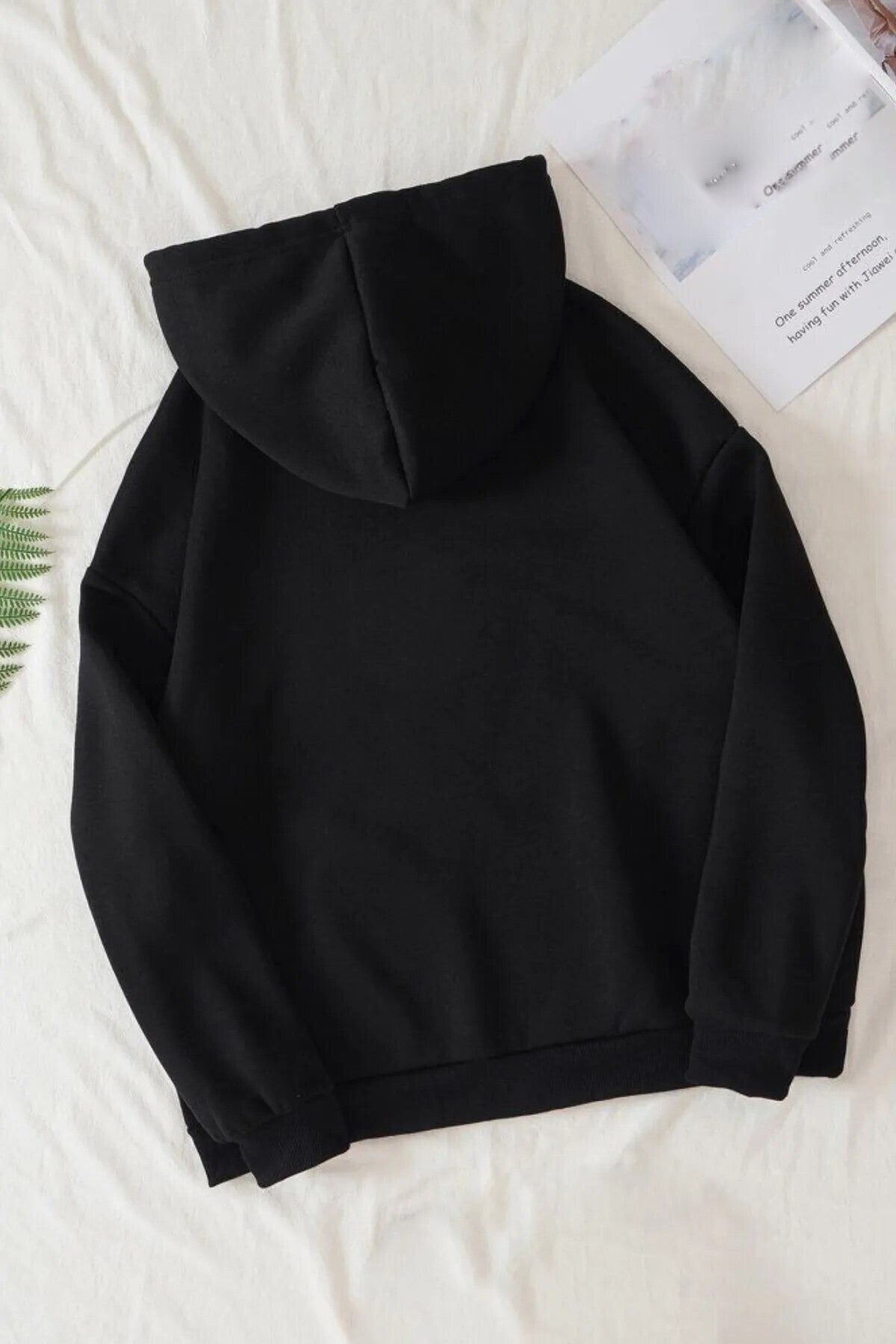 Unisex Siyah Kanguru Cepli Kapüşonlu Basic Düz Sweatshirt Hoodie
