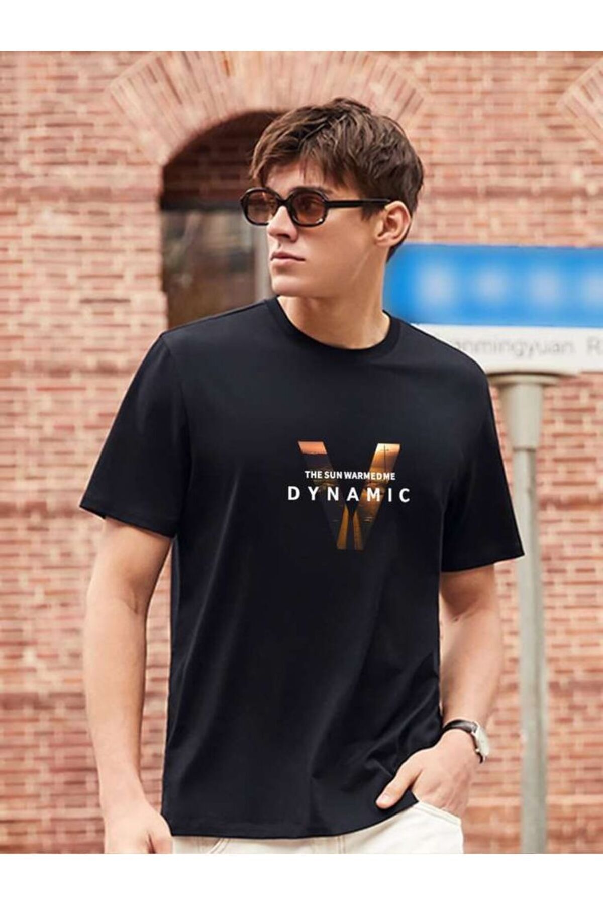 Pamuk Penye Kumaş Oversize Dynamic Baskılı Siyah T-shirt