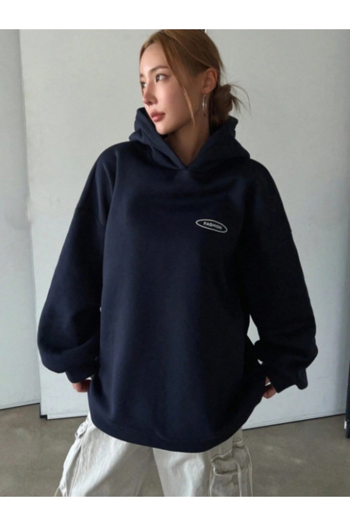 Unisex Erkek/Kadın ALWAYS Renkli Özel Baskılı Pamuklu Oversize Kapüşonlu Sweatshirt