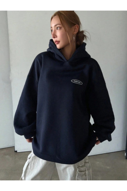 Unisex Erkek/Kadın ALWAYS Renkli Özel Baskılı Pamuklu Oversize Kapüşonlu Sweatshirt