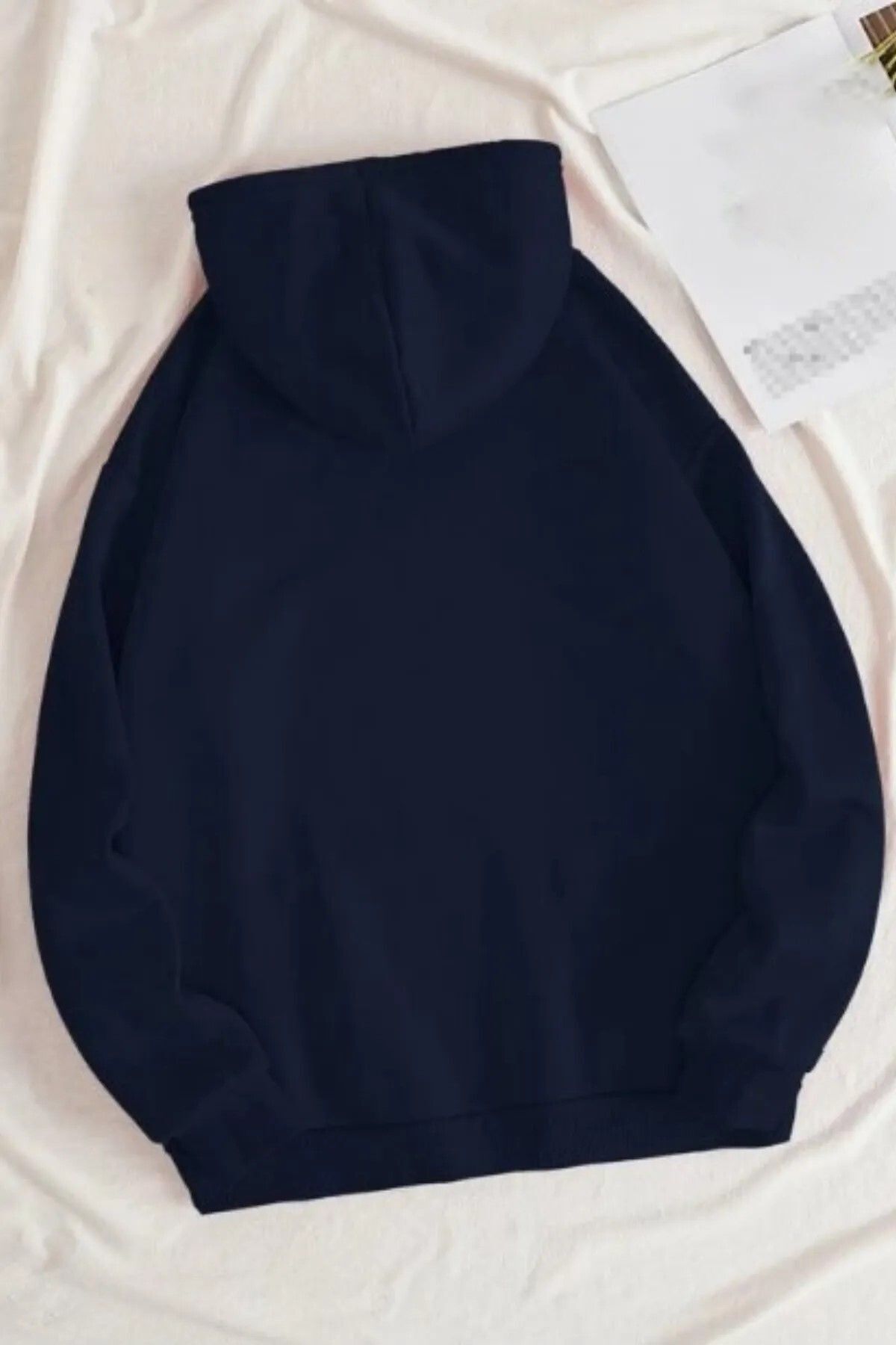 Unisex Lacivert Kanguru Cepli Kapüşonlu Basic Düz Sweatshirt Hoodie