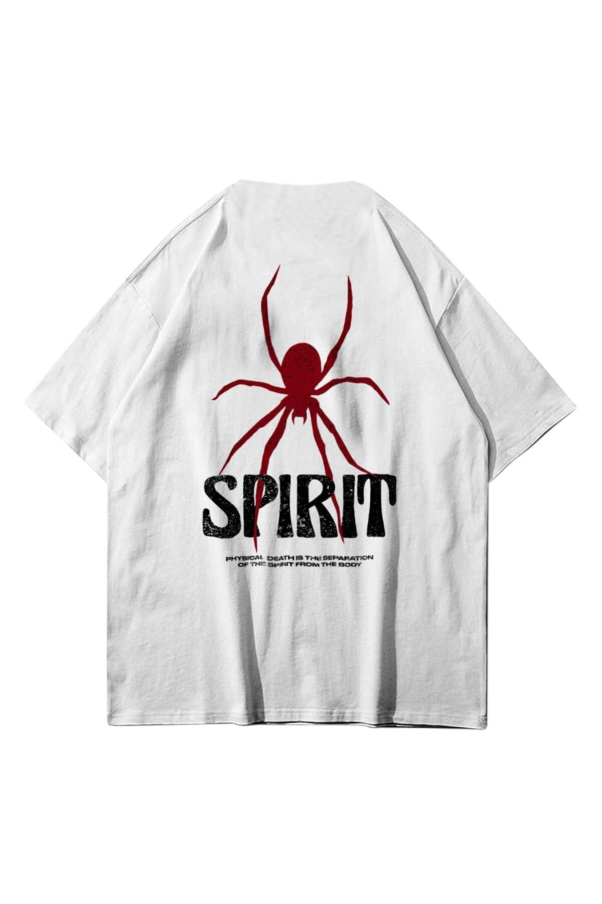 Unisex Spirit Baskılı Bisiklet Yaka Pamukt Oversize Yuvarlak Yakalı Beyaz T-shirt