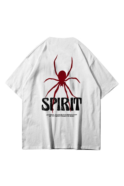 Unisex Spirit Baskılı Bisiklet Yaka Pamukt Oversize Yuvarlak Yakalı Beyaz T-shirt