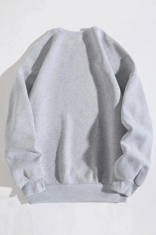 Unisex Disco World Baskılı Gri Bisiklet Yaka Sweatshirt