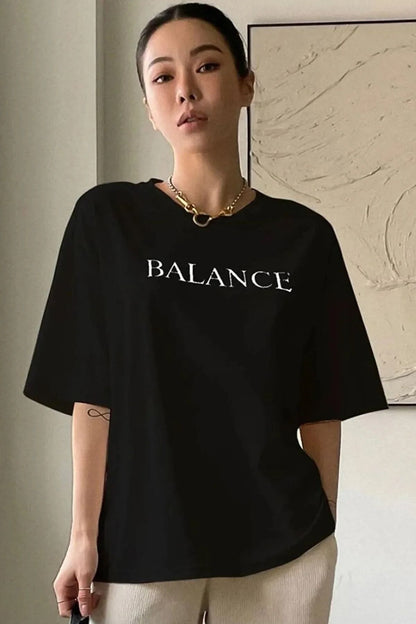 Unisex Balance Baskılı Oversize Boyfriend T-Shirt