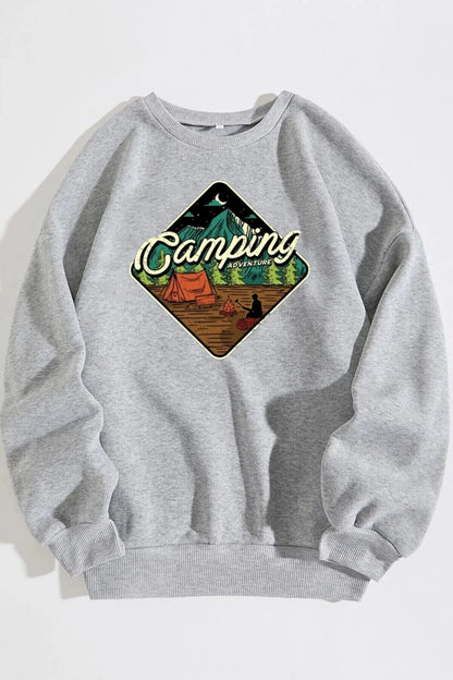 Unisex Camping Baskılı Oversize Sweatshirt
