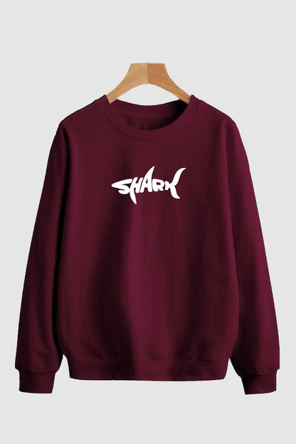 Unisex Shark Baskılı Bordo Oversize Sweatshirt