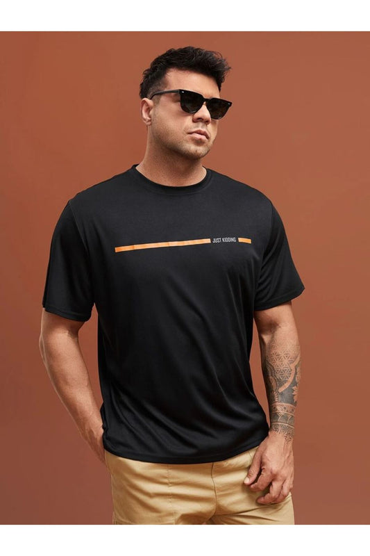 Pamuk Penye Kumaş Oversize Just Kidding Baskılı Siyah T-shirt
