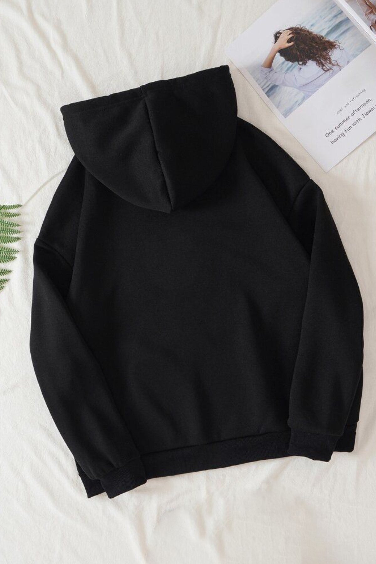 Shark Baskılı Unisex Siyah Kanguru Cepli Kapüşonlu Sweatshirt Hoodie