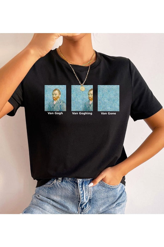 Kadın Siyah Oversize Tişört – Pamuk Penye Kumaş – Van Gogh Baskılı T-shirt