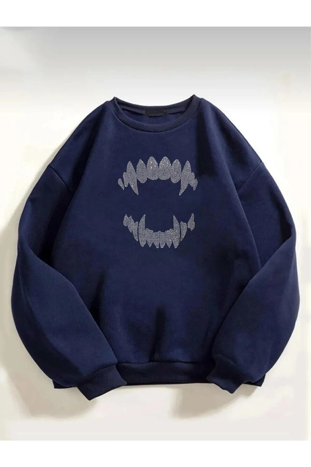 Unisex Wild Teeth DTF BASKILI Lacivert Bisiklet Yaka Sweatshirt
