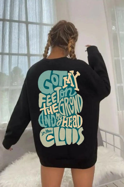 Kadın In The Clouds Baskılı Oversize Sweatshirt