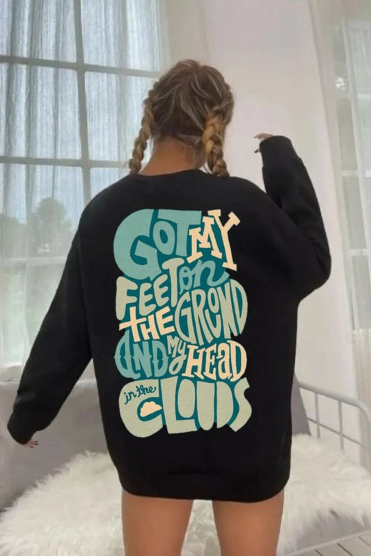 Kadın In The Clouds Baskılı Oversize Sweatshirt