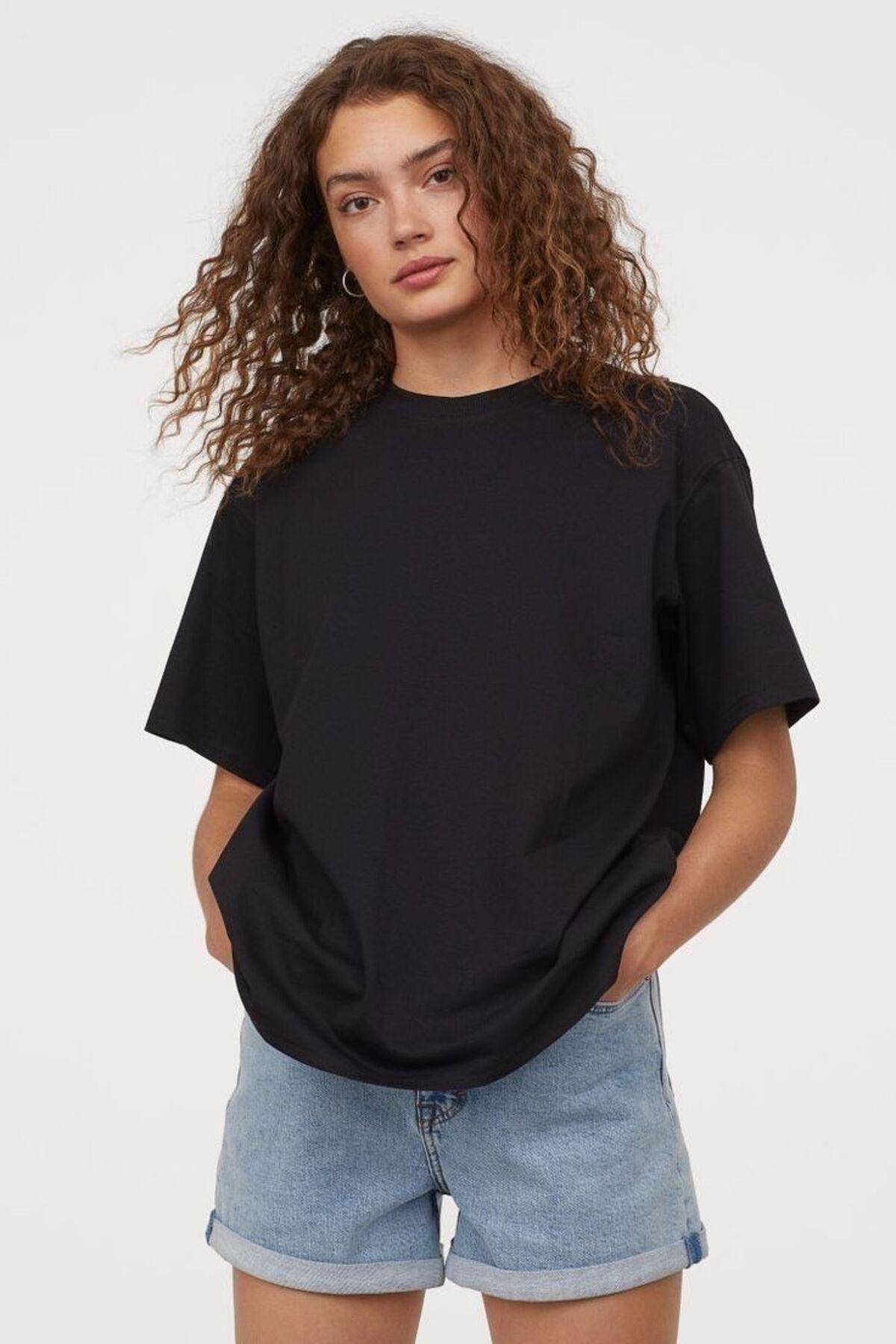 Pamuk Kumaş Oversize Beyaz ve Siyah T-shirt Bisiklet Yaka 2'li Paket