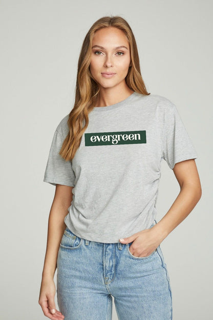 Pamuk Penye Kumaş Oversize Evergreen Baskılı Gri Tshirt