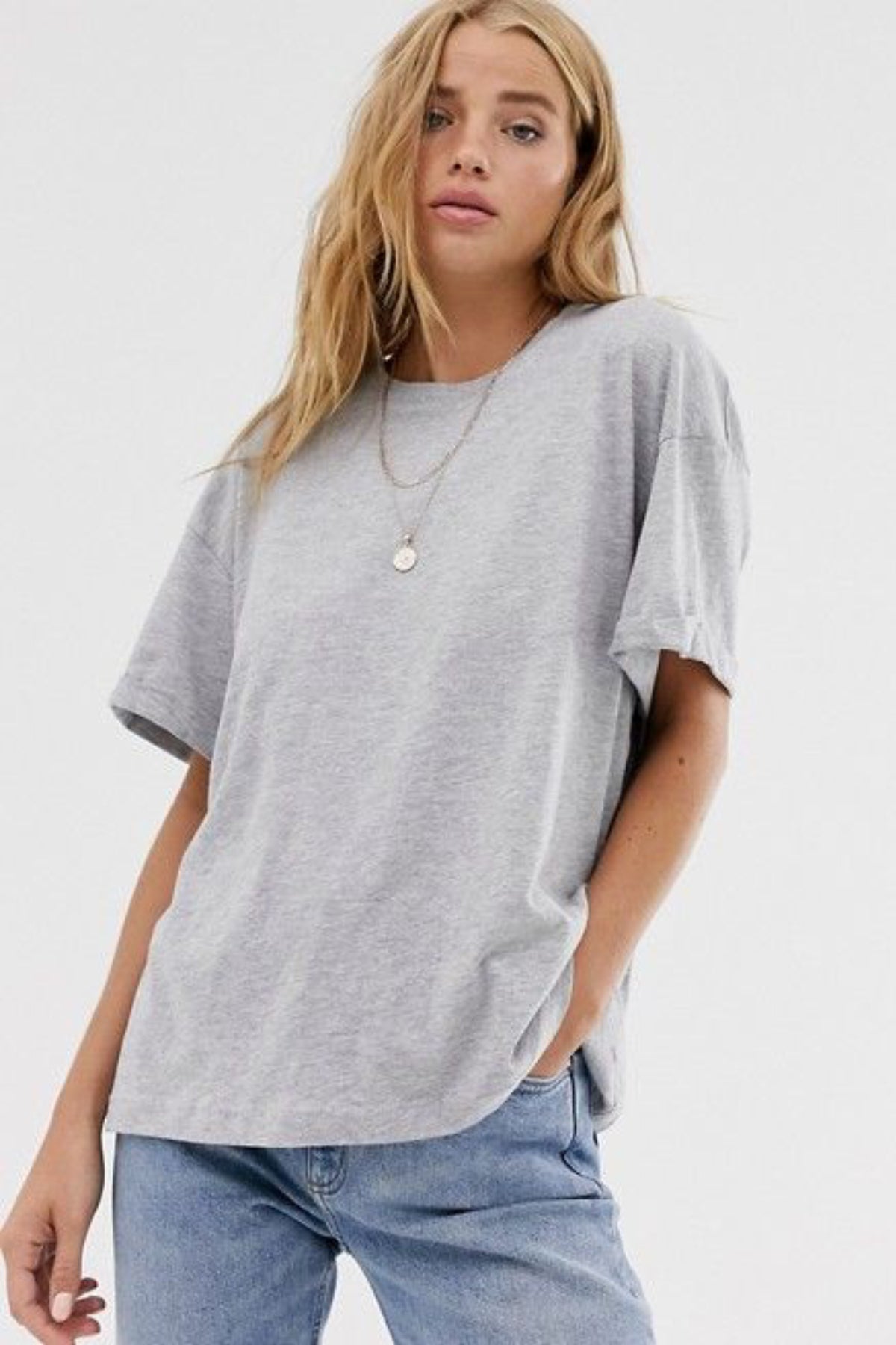 Premium Kalite Pamuk Penye - Oversize Tişört – Yazlık Boyfriend – Gri Tshirt Basic Kadın T-shirt