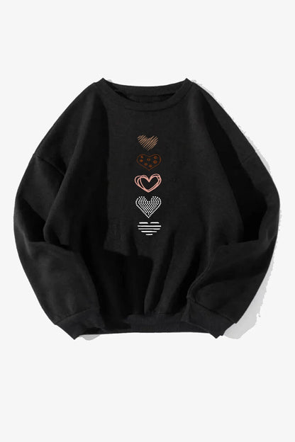 Unisex Kalp Baskılı Bisiklet Yaka Sweatshirt