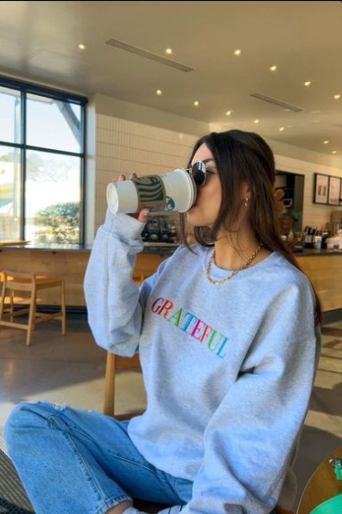 Kadın Grateful Baskılı Oversize Sweatshirt