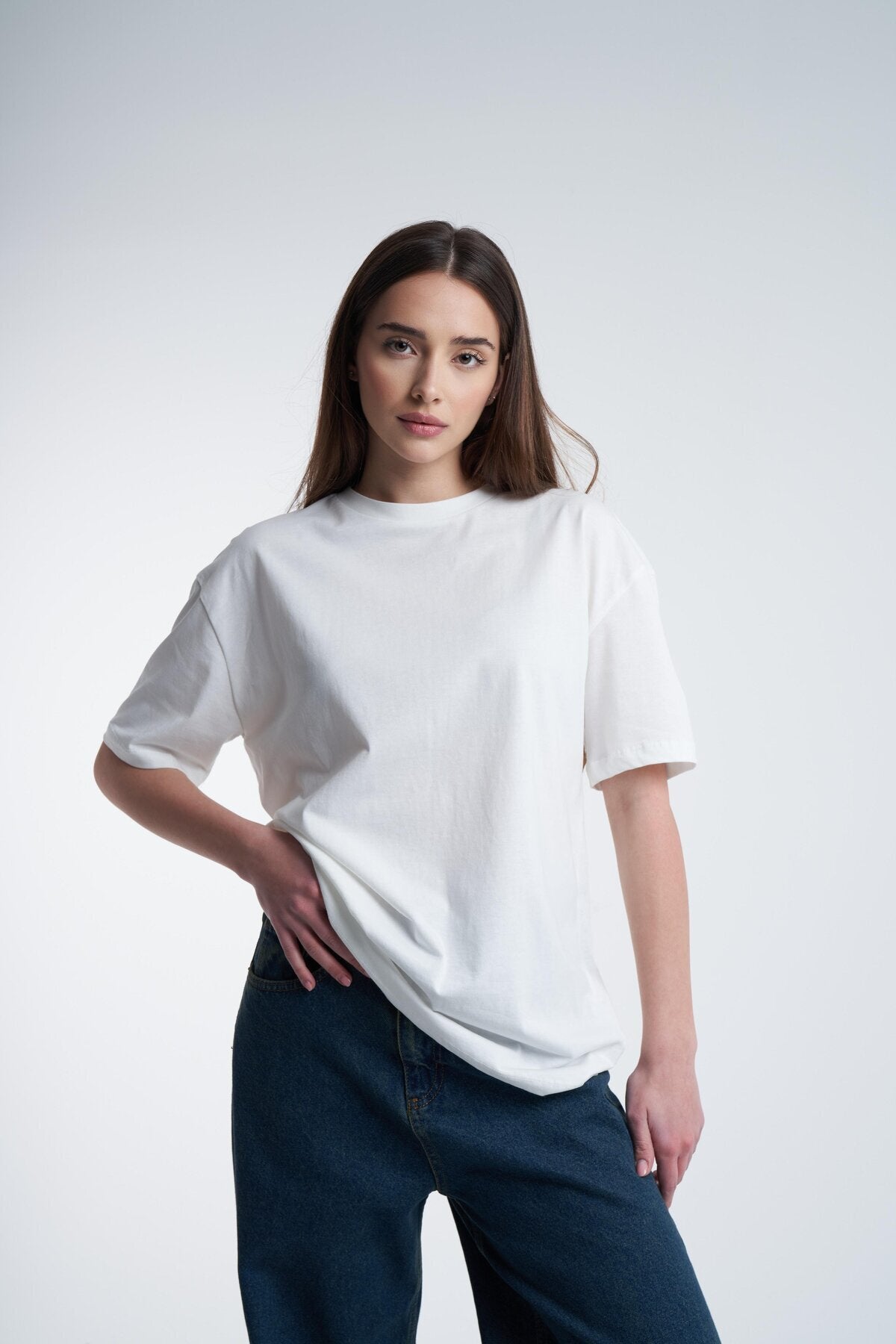 Premium Kalite Pamuk Penye - Oversize Tişört – Yazlık Boyfriend – Beyaz Basic Kadın T-shirt
