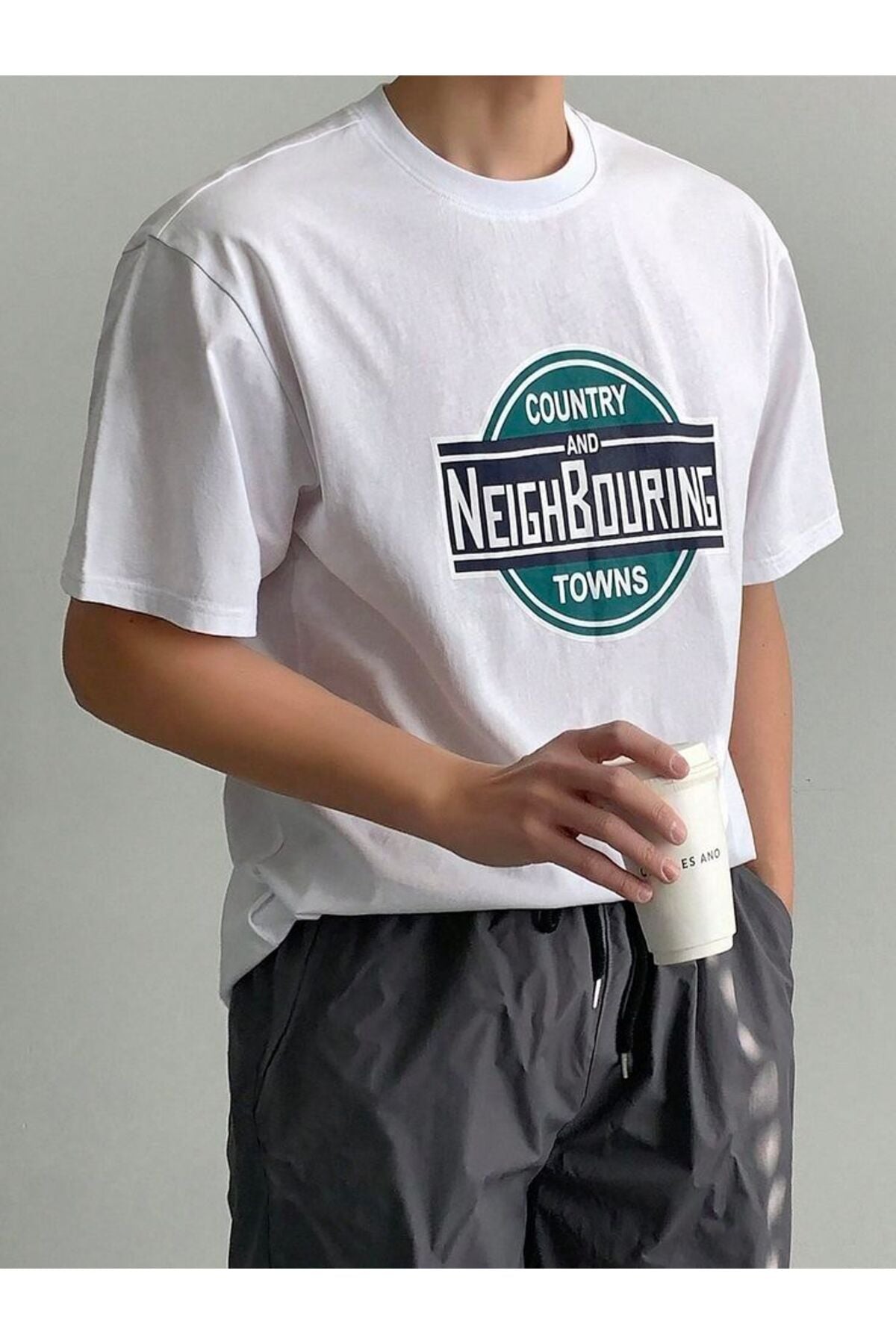 Pamuk Penye Kumaş Oversize Country Baskılı Beyaz T-shirt