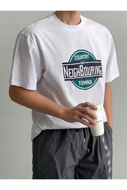 Pamuk Penye Kumaş Oversize Country Baskılı Beyaz T-shirt