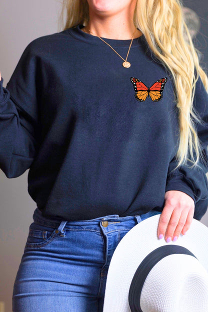 Unisex Pamuk Oversize Butterfly Baskılı Lacivert Sweatshirt