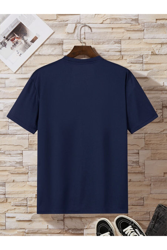 Basic Unisex Bisiklet Yaka Pamuk Relaxed Fit Yuvarlak Yakalı Lacivert T-shirt