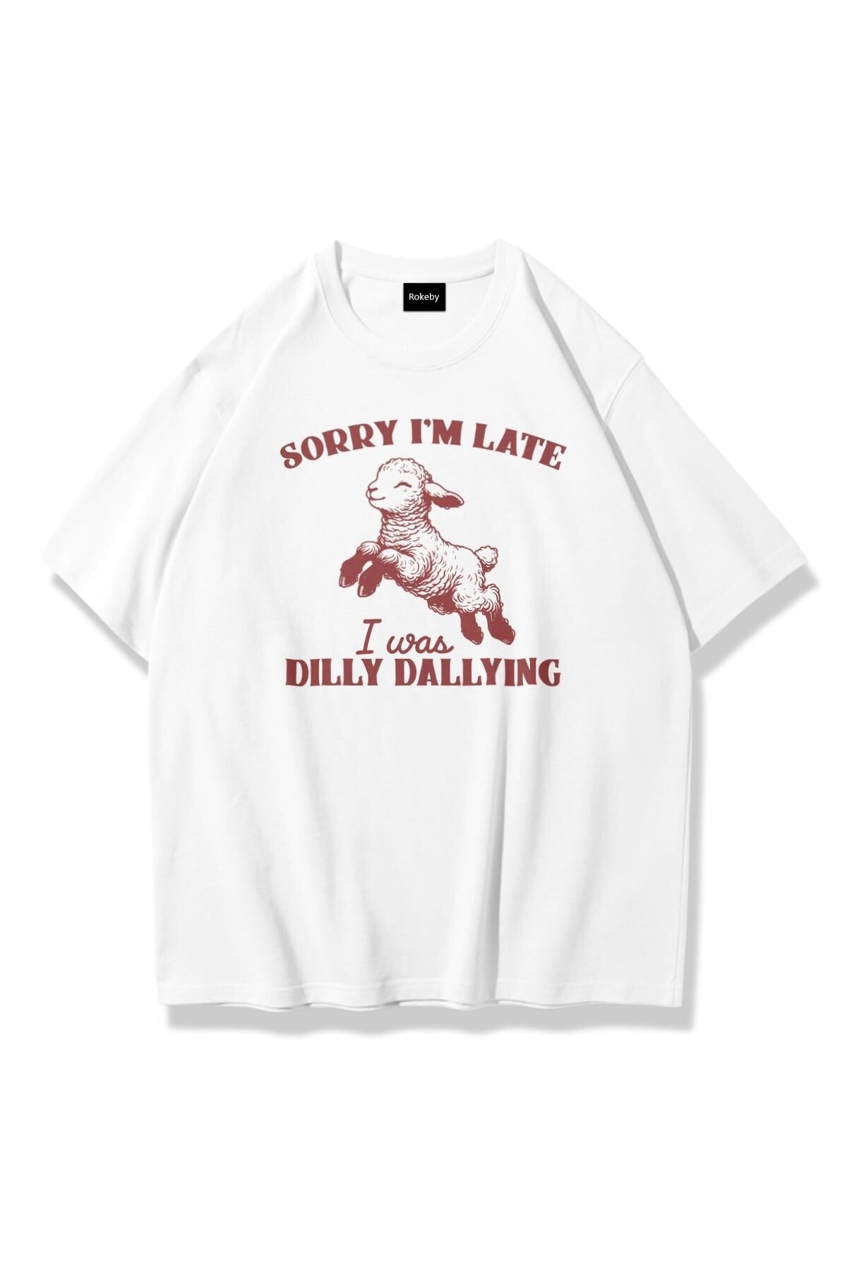 Kadın Bisiklet Yaka Baskılı Pamuk Oversize Yuvarlak Yakalı Beyaz T-shirt