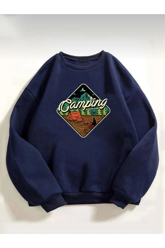 Unisex Camping Baskılı Oversize Sweatshirt