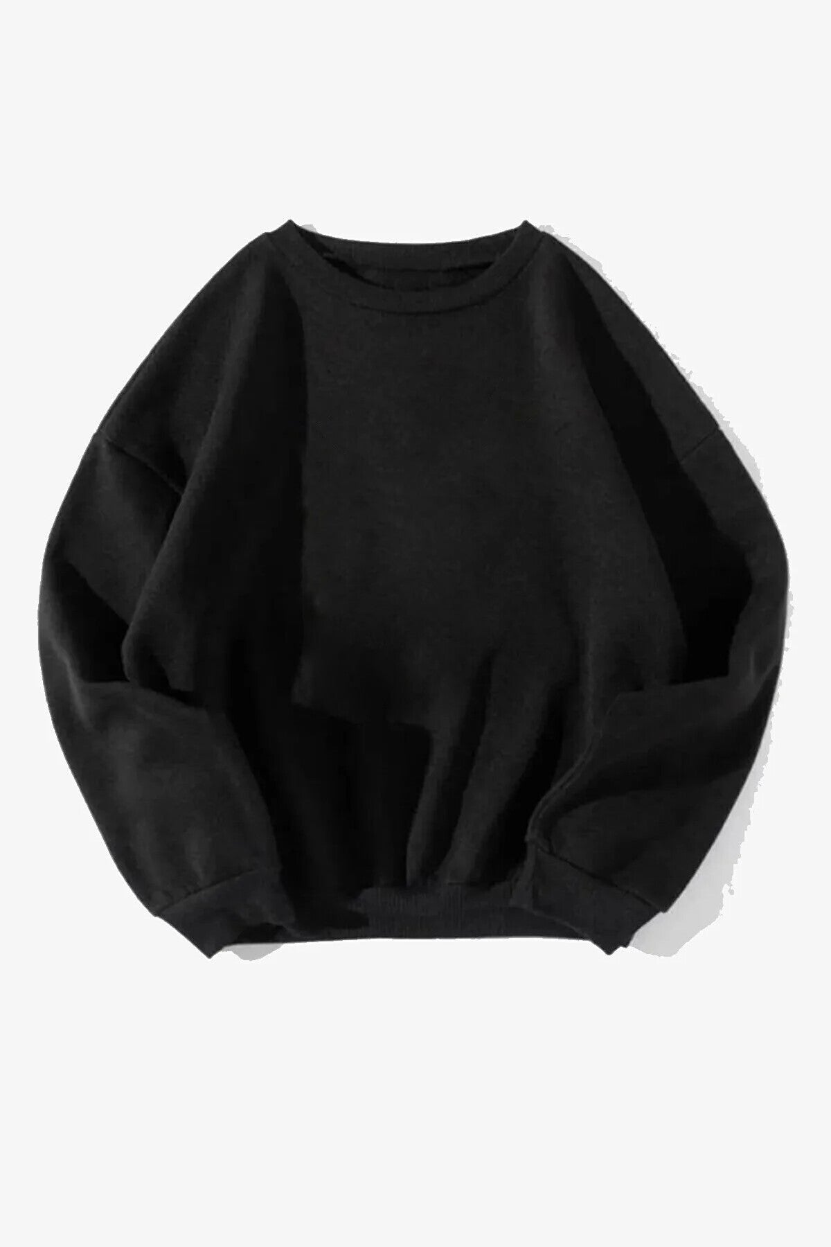 Pamuklu Unisex Oversize Basic Düz Bisiklet Yaka Siyah Sweatshirt