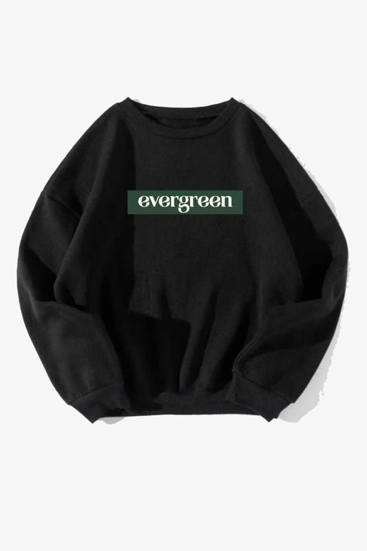 Unisex Pamuk Oversize Evergreen Baskılı Siyah Sweatshirt